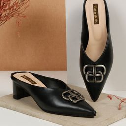 Flat n Heels Women Pointed Toe Block Heel Pumps with Buckles-19