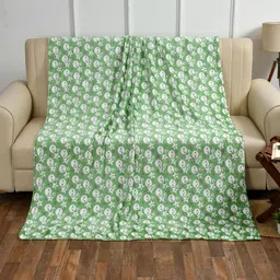 MORADO Green & White Geometric Printed 200 GSM Woollen Single Bed Blanket-19