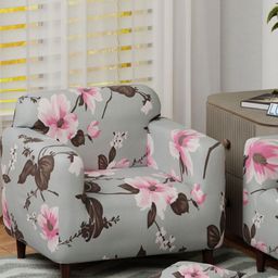 Lukzer Pink Printed Polyester 1 Piece Sofa Cover With Arms-image-41