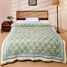 Fabindia Green & Blue Ethnic Motifs AC Room Single Bed Quilt-image-29