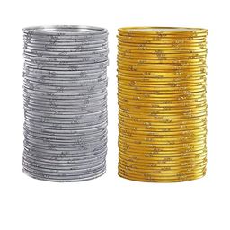 Guddan Set of 96 Grey & Golden Glitter Metal Bangles-6