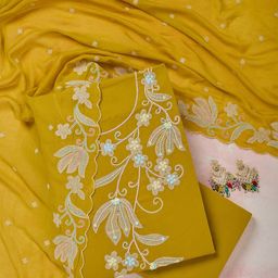 Koskii Floral Embroidered Beads and Stones Unstitched Dress Material-image-91