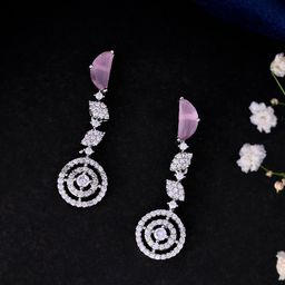 Anouk Stainless Steel Silver-Plated Artificial Stones Studded Contemporary Drop Earrings-11