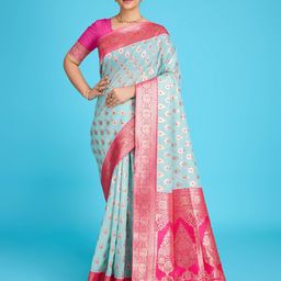 NIWAA Woven Design Zari Pure Linen Banarasi Saree-picture-10