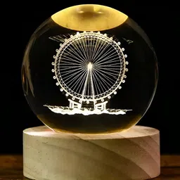 Awestuffs Yellow Printed Acrylic Spherical Table Lamp with Adjustable Cord and Bulb-4