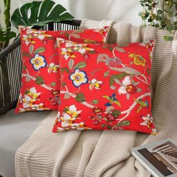 Tesmare Red & Multicoloured Set of 2 Floral Velvet Square Cushion Covers-17