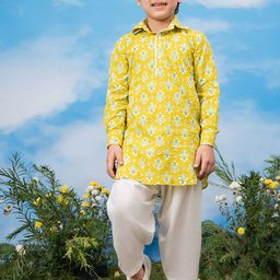 VASTRAMAY Boys Ethnic Motifs Printed Regular Kantha Work Kurta with Patiala-image-11