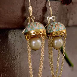 BeAbhika Gold-Plated Pearls Dome Shaped Moon Under The Jhumkas image 3