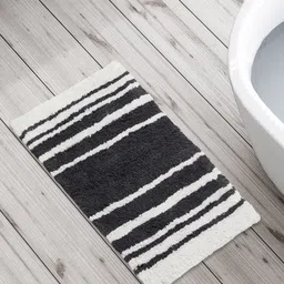 Home Centre Corsica Grey Pure Cotton Stripes Anti-Slip Bath Mat-45