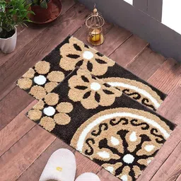 FABINALIV 2-Pcs Brown & White Printed Anti Slip Doormats-28