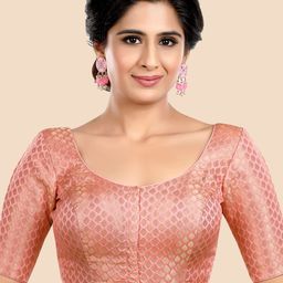 neckbook Pink Woven Design Brocade Readymade Saree Blouse-picture-25