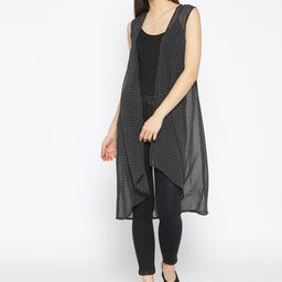 Cottinfab Women Black & White Printed Longline Open Front Shrug-44