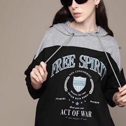 The Roadster Lifestyle Co. Printed Pure Cotton Longline Hooded Sweatshirt-picture-12