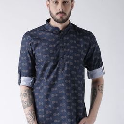 Hangup Men Blue Printed Straight Kurta-53