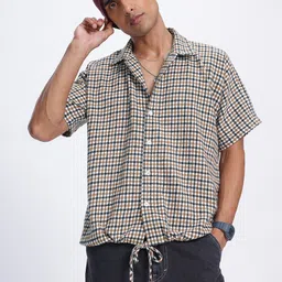 glitchez Grid Luxe Gingham Checked Tie-Up Shirt-image-59