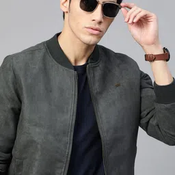 Roadster Men Charcoal Grey Solid Bomber Jacket-23