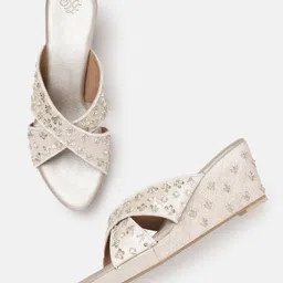House of Pataudi Embellished Open Toe Wedge Heels-16