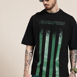 HERE&NOW Pure Cotton Striped Printed Oversized T-shirt-image-97
