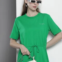 Tommy Hilfiger Solid Pure Cotton A-Line Dress With Tie-up Detail-image-54