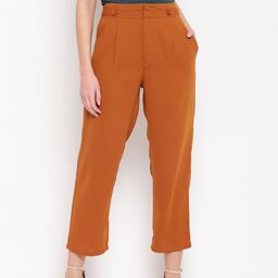 RARE Women Mustard Brown Regular Fit Solid Cropped Trousers-image-42