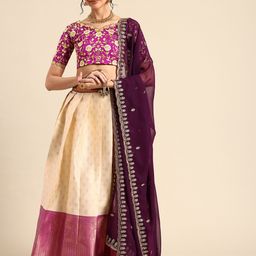 Fabcartz Embroidered Sequinned Semi-Stitched Lehenga & Unstitched Blouse With Dupatta-20