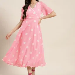 Qurvii Pink Georgette Midi Dress-image-76