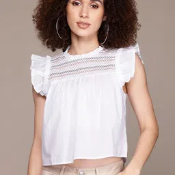 The Roadster Lifestyle Co. Self-Design Flutter Sleeves Ruffles Cotton Top-picture-24