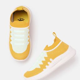YK Boys Yellow & Mint Green Woven Design Slip-On Sneakers-image-7