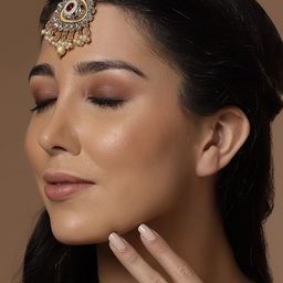 PANASH Gold-Plated Kundan Handcrafted Pearl Maang Tikka-picture-5