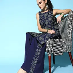 Inddus Women Floral Embroidered Thread Work Kurta with Palazzos-image-13