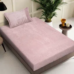 Arrabi Pink 300 TC Single Woollen Bedsheet with 1 Pillow Cover-image-90