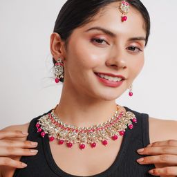 Divisha Gold-Plated Stone Studded & Beaded Jewellery Set-image-83