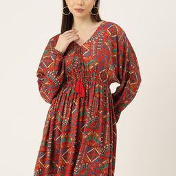 InWeave Ethnic Motifs Print Puff Sleeve A-Line Dress-picture-12