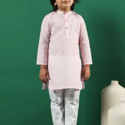 READIPRINT FASHIONS Kids Pink & White Embroidered Full Sleeves Kurta with Pyjamas-picture-23