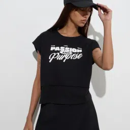 Studiofit by Westside Black Text Pattern Cotton T-Shirt-image-72