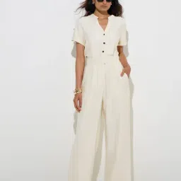 Wardrobe by Westside Ivory Solid Jumpsuit-image-42