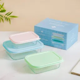 Nestasia Borosilicate Airtight Glass Tiffin Box Set of 3 with Lid (400ml, 600ml & 1000ml) image 1