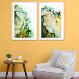 999Store Green & Yellow Printed Abstract Wall Painting-17