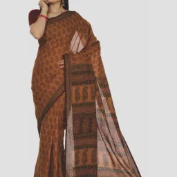 Kalakari India Orange Cotton Printed Saree With Unstitched Blouse-11