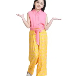 StyleStone Kids Pink & Yellow Printed Jumpsuit with Belt-image-61