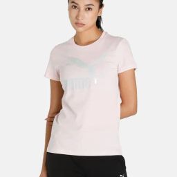 Puma Pink Logo Printed Cotton T-Shirt-image-121