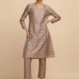Folksong By W Grey Cotton Woven Pattern A Line Kurta-image-83