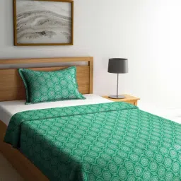 Klotthe Woven Green 350 TC Cotton Single Bed Cover with 1 Pillow Cover-picture-46