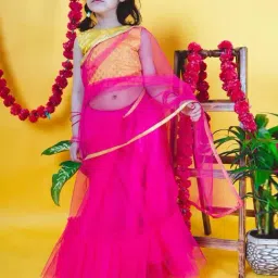 Foreverkidz Kids Pink Regular Fit Saree-image-2