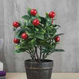 Foliyaj Green & Red Plastic Artificial Cherry Bonsai Tree With Pot-26