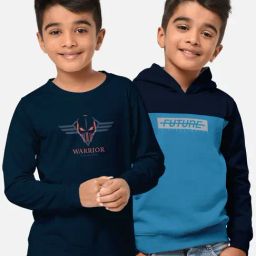 HELLCAT Blue Printed Full Sleeves T-Shirt (Pack Of 2)-8