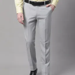 Cantabil Light Grey Regular Fit Printed Flat Front Trousers-image-87