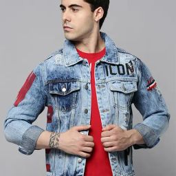 SHOWOFF Blue Cotton Comfort Fit Printed Denim Jacket-image-41