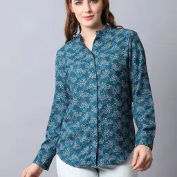 Cantabil Teal Printed Shirt-image-74