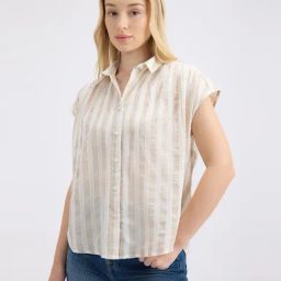 Pepe Jeans Beige Vertical Stripe Short Sleeve Shirt-image-51